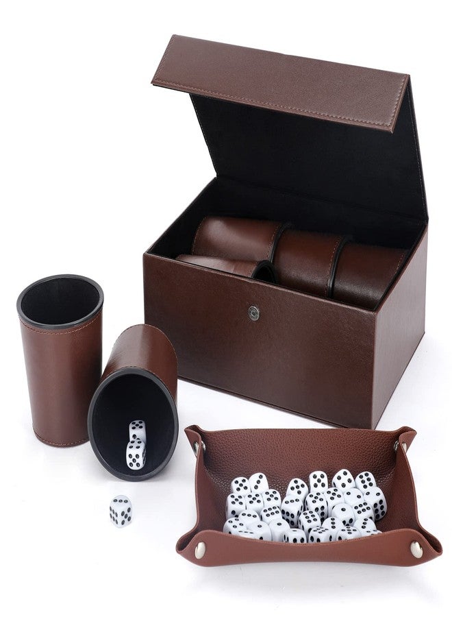 ImnBest Party Games Leather Dice Cup Set, 6 Black Leather Dice Cups +30 Dice + Exclusive Storage and Transport Case Made of Faux Leather - Image 1